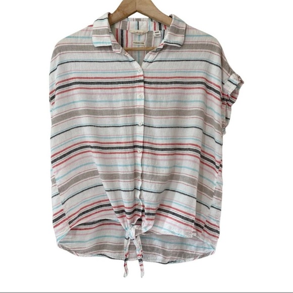 Weatherproof Vintage Linen striped tie front blouse size M New With Tags - Picture 4 of 11